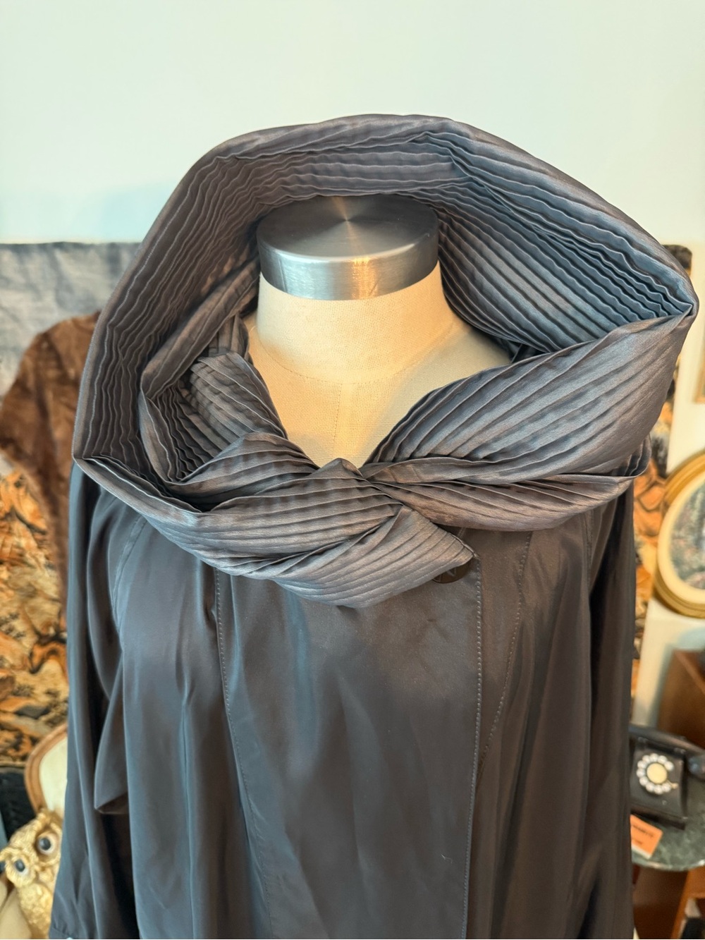 Vintage Mycra Pac Now Reversible Metallic Charcoal & Black Hooded Raincoat S/M - Picture 2 of 16